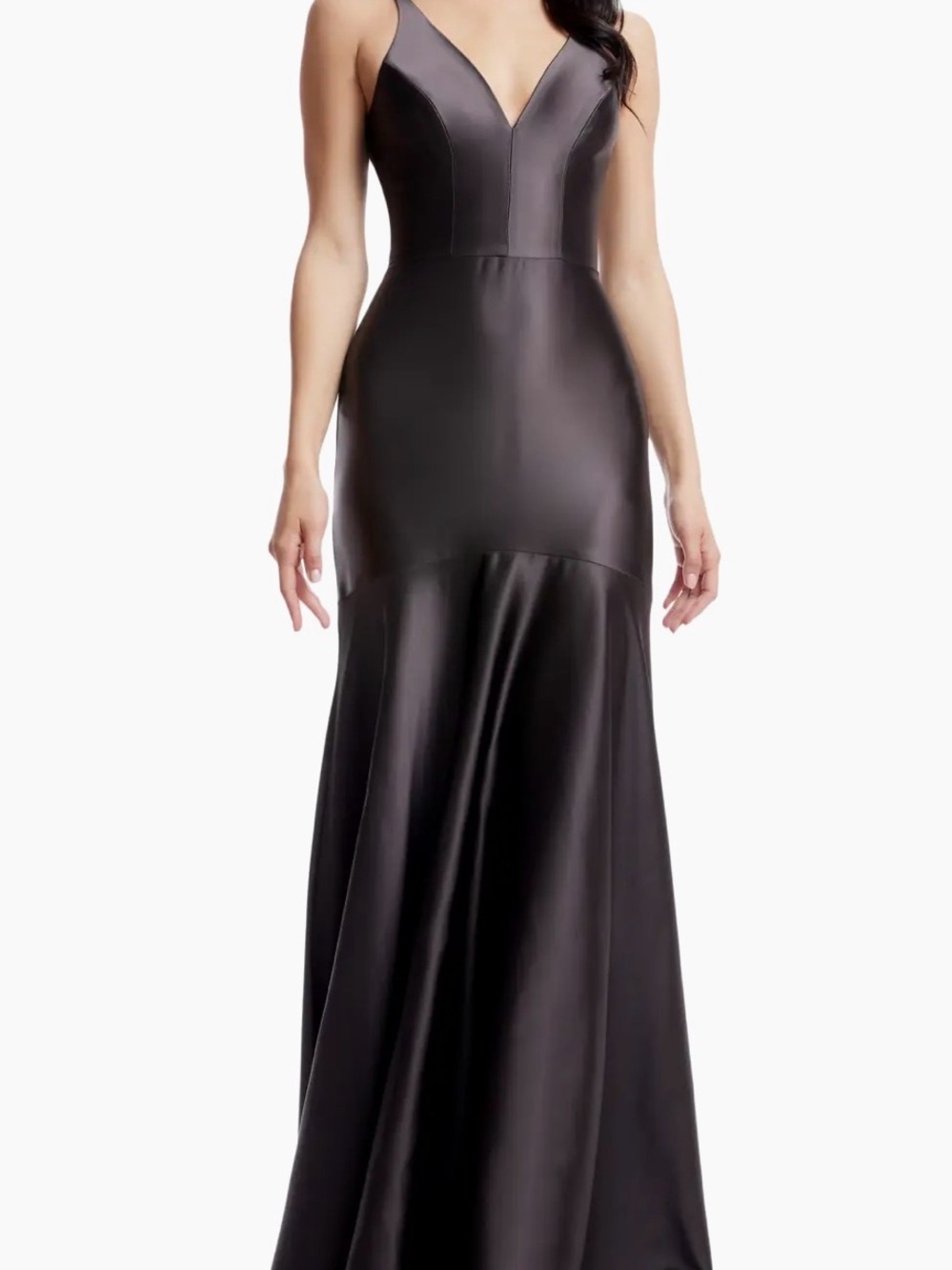 Dress the Population Shirley Satin V-Neck Fit and Flare Evening Gown Dress